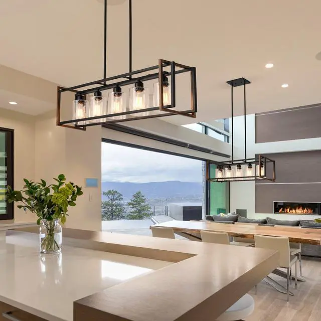 Alt view image 6 of 6 - Dining Room Light Fixture, 5-Light Black Chandeliers for Dining Room, Farmhouse Kitchen Island Lighting, Pendant Lights Kitchen Island, Dining Room Chandelier Over Table, with Glass Shade, E26 Socket