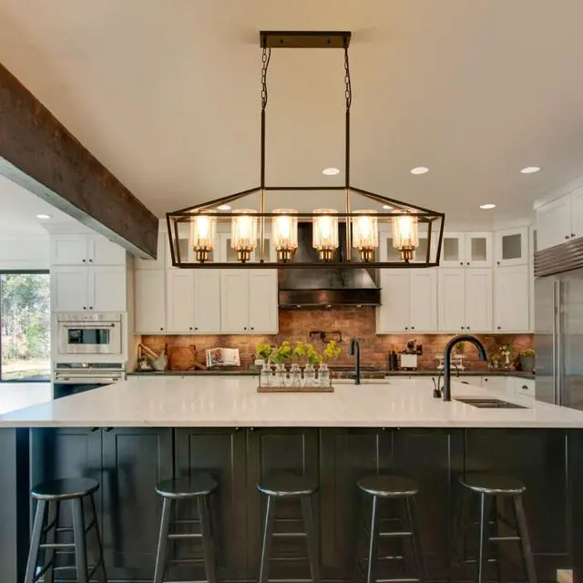 Alt view image 2 of 6 - Black and Gold Chandelier, 6-Light Modern Chandeliers for Dining Room, Rustic Kitchen Island Lighting, Farmhouse Pendant Lights Kitchen Island, Dining Room Light Fixtures Over Table