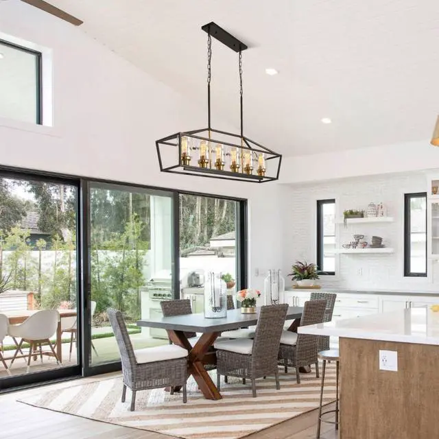 Alt view image 5 of 6 - Black and Gold Chandelier, 6-Light Modern Chandeliers for Dining Room, Rustic Kitchen Island Lighting, Farmhouse Pendant Lights Kitchen Island, Dining Room Light Fixtures Over Table