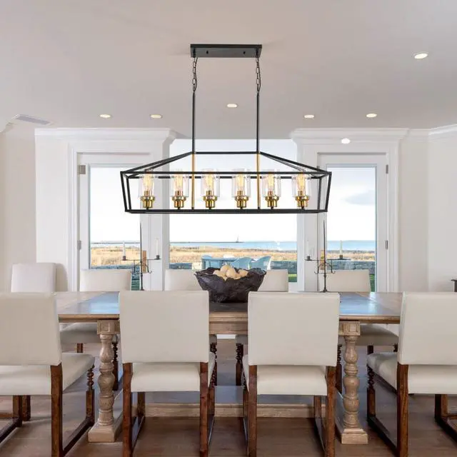 Alt view image 6 of 6 - Black and Gold Chandelier, 6-Light Modern Chandeliers for Dining Room, Rustic Kitchen Island Lighting, Farmhouse Pendant Lights Kitchen Island, Dining Room Light Fixtures Over Table