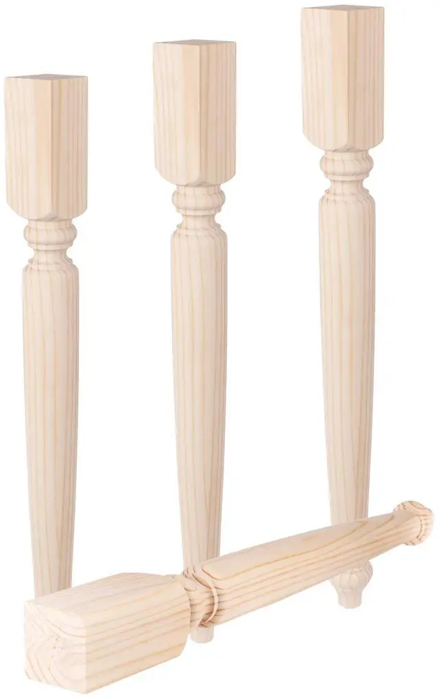 Main image of Butcher Block Table Leg (4 Count, 35" H) | Woodworker Style Pine Wood Legs w/Chamfer Edge | Heavy Duty Unfinished Furniture Legs for DIY Home Improvement, Refurbishing Vintage Room Decor