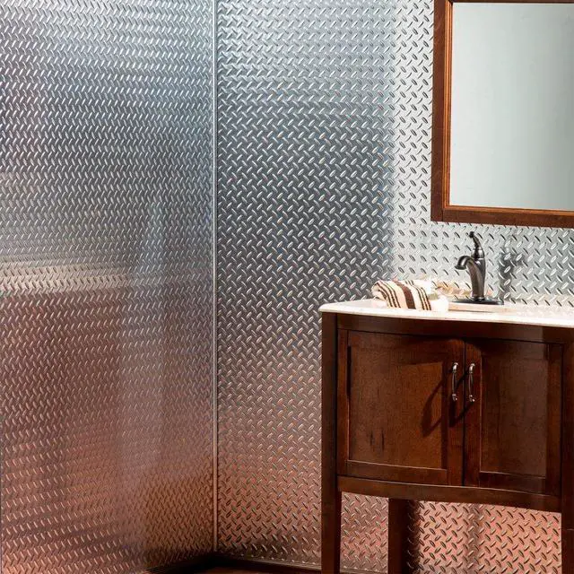 Alt view image 3 of 6 - 4ft x 8ft x.013in Diamond Plate Brushed Aluminum Decorative Vinyl Wall Panel