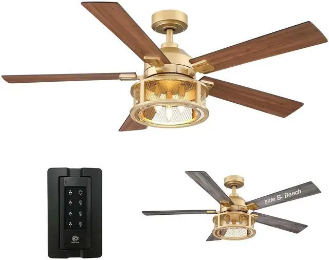 Main image of Gold Ceiling Fans with Lights and Remote, 52 Inch Farmhouse Ceiling Fan with Light for Bedroom, Modern Outdoor Ceiling Fans for Patios, Reversible Airflow, 3 Speeds, Timer