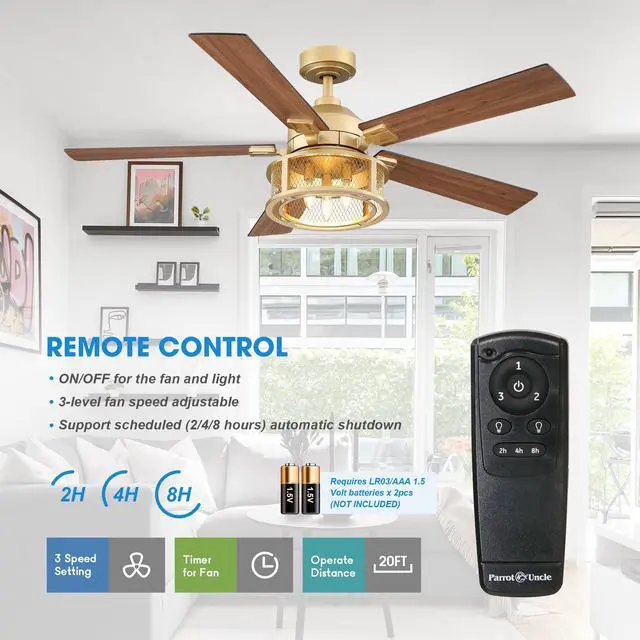 Alt view image 4 of 6 - Gold Ceiling Fans with Lights and Remote, 52 Inch Farmhouse Ceiling Fan with Light for Bedroom, Modern Outdoor Ceiling Fans for Patios, Reversible Airflow, 3 Speeds, Timer