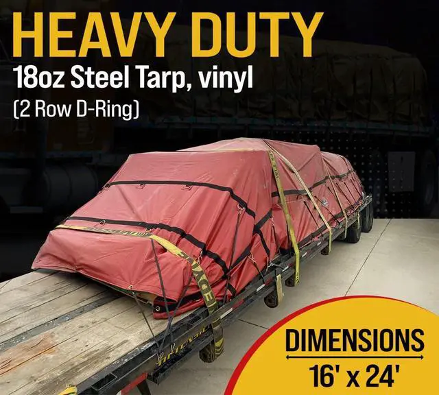 Alt view image 3 of 6 - Flatbed Truck Tarps 18oz Steel Tarp 16' x 24' - Red
