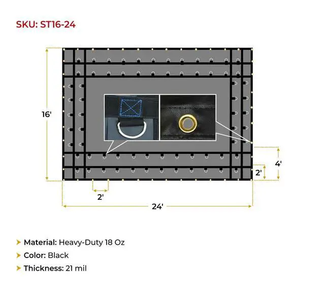 Alt view image 3 of 6 - 16' x 24' Flatbed Truck Tarps Heavy Duty 18oz Steel Tarp - Black