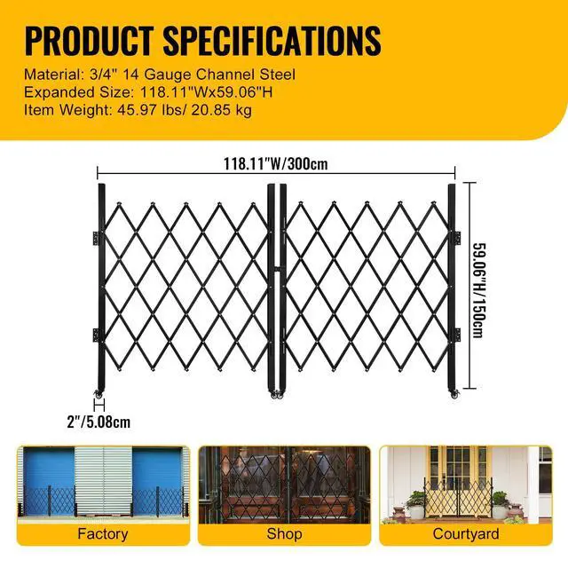 Alt view image 2 of 6 - Folding Security Gate Stainless Steel Folding Door Gate Driveway Gate Flexible Expanding Fence Gate Retractable Fence Outdoor Barricade Scissor Gate with Casters (118.11"Wx59.06"H)