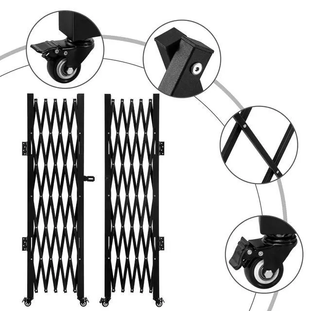 Alt view image 5 of 6 - Folding Security Gate Stainless Steel Folding Door Gate Driveway Gate Flexible Expanding Fence Gate Retractable Fence Outdoor Barricade Scissor Gate with Casters (118.11"Wx59.06"H)