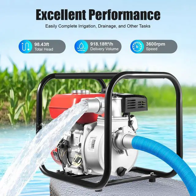 Alt view image 3 of 6 - 2 Inch 7.5HP Gas Powered Water Transfer Pump, 212cc 4-Stroke Portable Gasoline Engine Trash Pump for Farm Garden Irrigation Pool Drainage, Red and Black, Aluminum Alloy