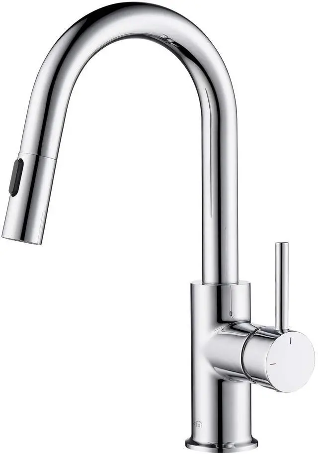 Main image of Pull Down Kitchen Faucet with Single Handle | Solid Brass High Arc Spout | Kitchen Sink Faucet with Pull Down Sprayer | Easy Clean | Chrome Finish, KKF2011