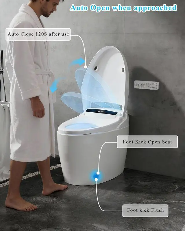 Alt view image 2 of 6 - Smart Toilet with Bidet Built-in, Auto Open/Close Lid, One Piece Elongated Toilet with Instant Warm Water & Warm Air Dryer, Self-Cleaning Technology, Night Light, Tankless Toilet, ECO Mode