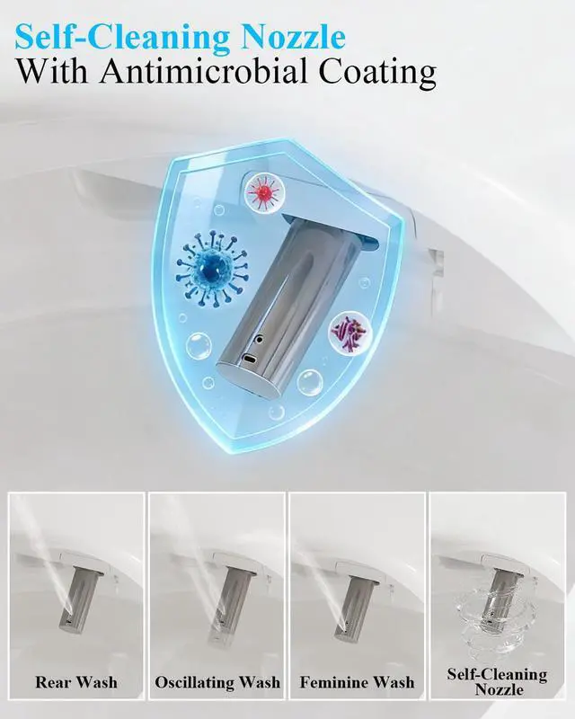 Alt view image 4 of 6 - Smart Toilet with Bidet Built-in, Auto Open/Close Lid, One Piece Elongated Toilet with Instant Warm Water & Warm Air Dryer, Self-Cleaning Technology, Night Light, Tankless Toilet, ECO Mode