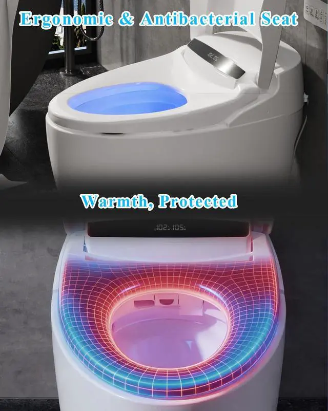 Alt view image 5 of 6 - Smart Toilet with Bidet Built-in, Auto Open/Close Lid, One Piece Elongated Toilet with Instant Warm Water & Warm Air Dryer, Self-Cleaning Technology, Night Light, Tankless Toilet, ECO Mode