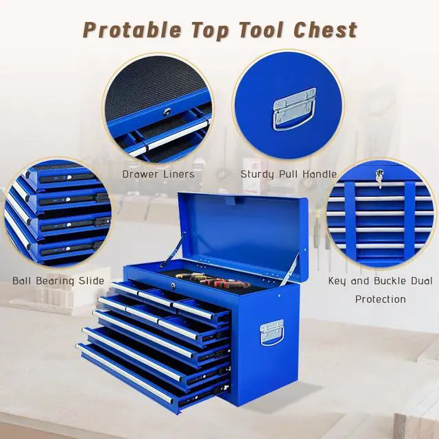 Alt view image 4 of 6 - 13-Drawer Double Doors Handle Rolling Tool Chest, 2 in 1 Detachable Rolling Tool Chests, Large Tool Boxes with Lock, Metal Standing Tool Cabinet for Garage Workshop(Blue)