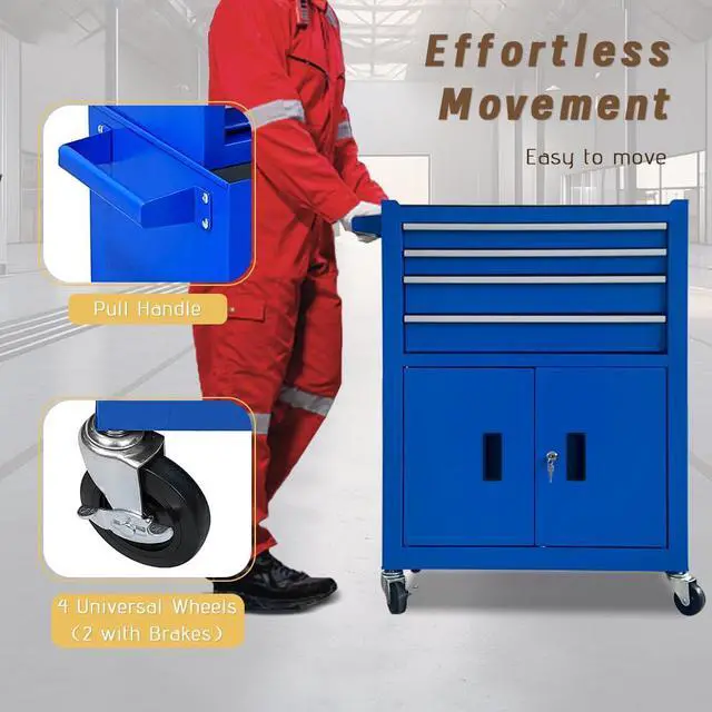 Alt view image 5 of 6 - 13-Drawer Double Doors Handle Rolling Tool Chest, 2 in 1 Detachable Rolling Tool Chests, Large Tool Boxes with Lock, Metal Standing Tool Cabinet for Garage Workshop(Blue)