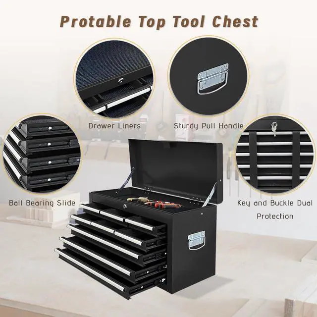 Alt view image 4 of 6 - 13-Drawer Double Doors Handle Rolling Tool Chest, 2 in 1 Detachable Rolling Tool Chests, Large Tool Boxes with lock, Metal Standing Tool Cabinet for Garage Workshop(Black)
