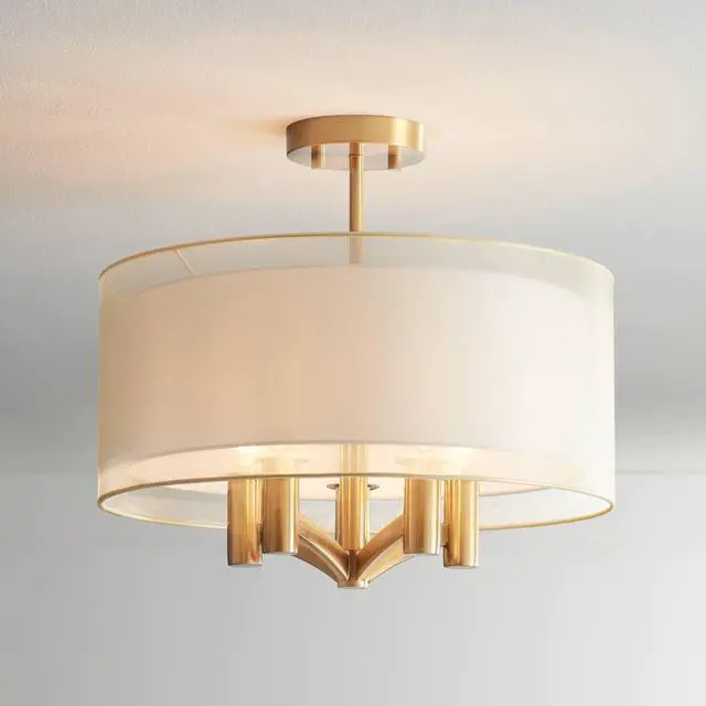Main image of Caliari Modern Close to Ceiling Light Semi Flush Mount Fixture 18" Wide 5-Light Warm Brass Gold Double Drum Shades for Bedroom Hallway Living Room Dining Room Bathroom Kitchen