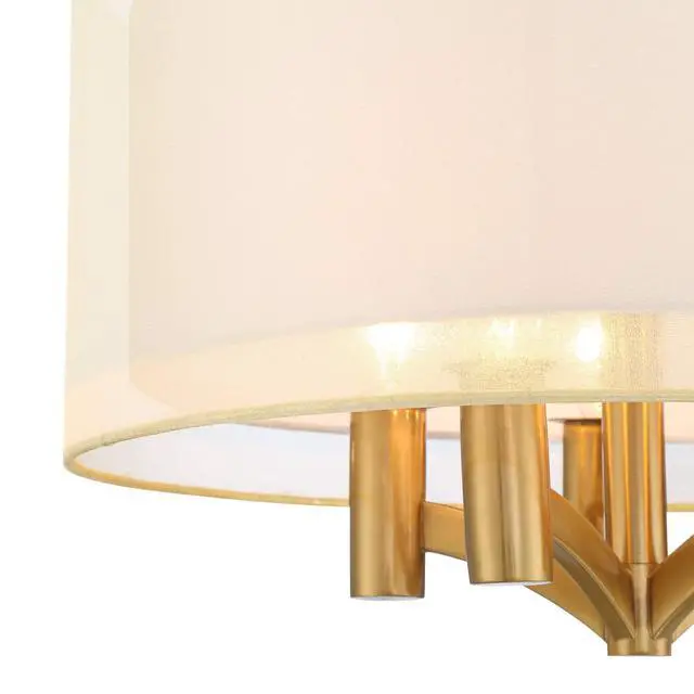 Alt view image 3 of 6 - Caliari Modern Close to Ceiling Light Semi Flush Mount Fixture 18" Wide 5-Light Warm Brass Gold Double Drum Shades for Bedroom Hallway Living Room Dining Room Bathroom Kitchen