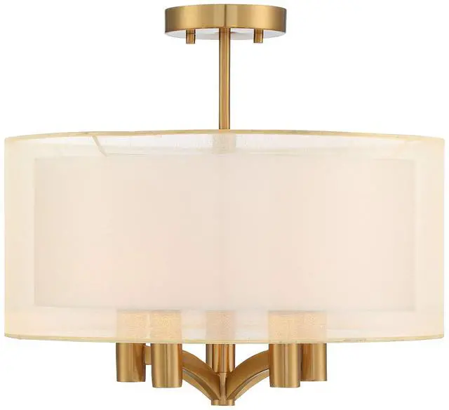 Alt view image 5 of 6 - Caliari Modern Close to Ceiling Light Semi Flush Mount Fixture 18" Wide 5-Light Warm Brass Gold Double Drum Shades for Bedroom Hallway Living Room Dining Room Bathroom Kitchen