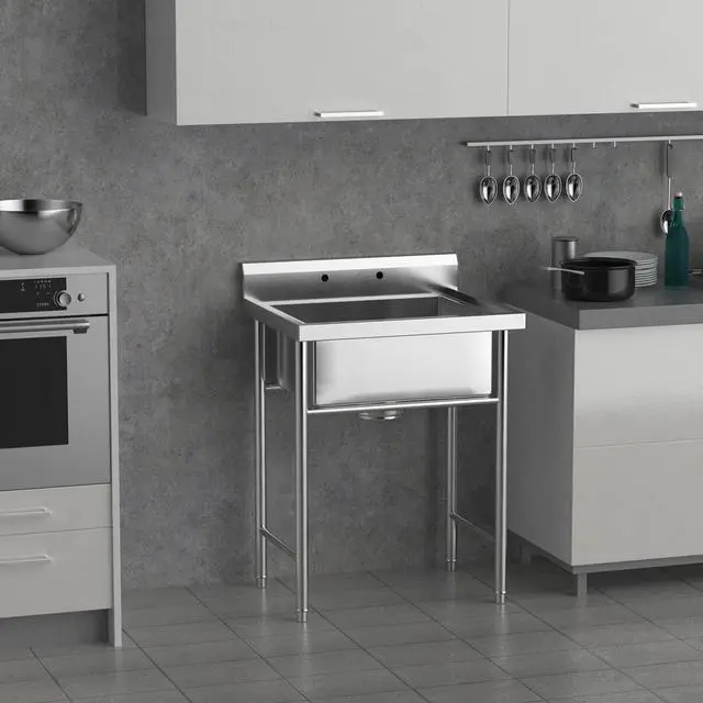Alt view image 2 of 6 - Upgraded 28" Free Standing 304 Stainless Steel Utility Sinks for Laundry Room with Backsplash, Industrial Garage Sink Commercial Sink for Restaurant, Workshop 28" W x 24" D x 40.2" H