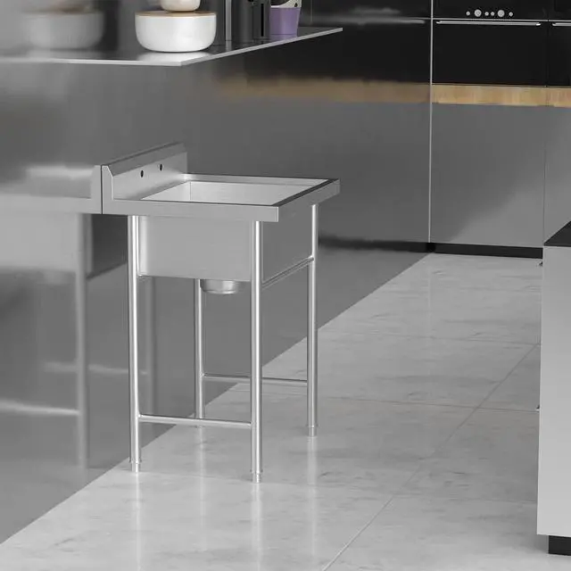 Alt view image 3 of 6 - Upgraded 28" Free Standing 304 Stainless Steel Utility Sinks for Laundry Room with Backsplash, Industrial Garage Sink Commercial Sink for Restaurant, Workshop 28" W x 24" D x 40.2" H