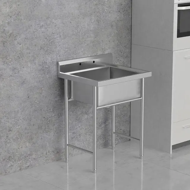 Alt view image 4 of 6 - Upgraded 28" Free Standing 304 Stainless Steel Utility Sinks for Laundry Room with Backsplash, Industrial Garage Sink Commercial Sink for Restaurant, Workshop 28" W x 24" D x 40.2" H
