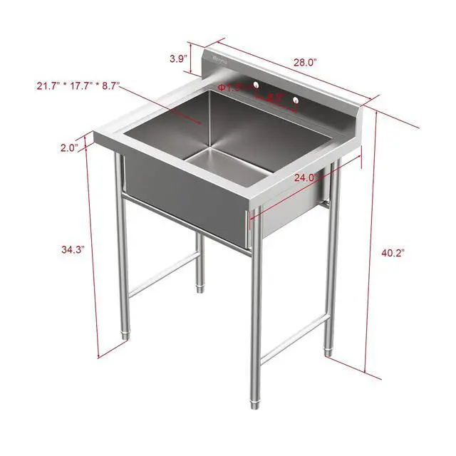 Alt view image 5 of 6 - Upgraded 28" Free Standing 304 Stainless Steel Utility Sinks for Laundry Room with Backsplash, Industrial Garage Sink Commercial Sink for Restaurant, Workshop 28" W x 24" D x 40.2" H