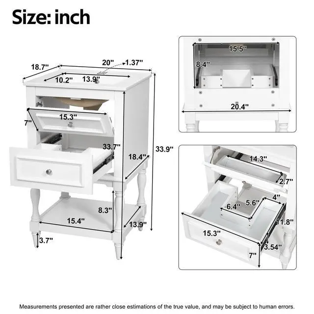 Alt view image 2 of 6 - Country 20" Bathroom Vanity with Sink, Farmhouse Bathroom Vanity Storage Cabinet with 2 Drawers and Open Shelf, Solid Wood Frame Bath Storage Vanity