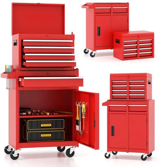Main image of 2-in-1 Rolling Tool Chest with 5 Drawers, Heavy-Duty Metal Tool Box with Wheels, Detachable Top Tool Box & Rolling Tool Cabinet for Garage, DIY (5-Drawers, Red)