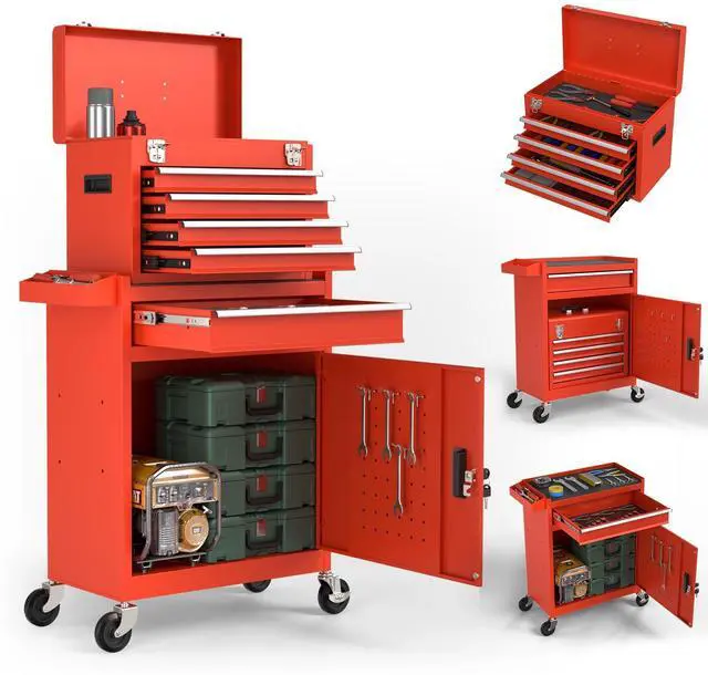Main image of 5-Drawers Tool Chest, 2-in-1 Mechanic Rolling Tool Box Removable Lockable Tool Storage Cabinet, Metal Tool Cart with Drawers and Wheels for Garage, Workshop