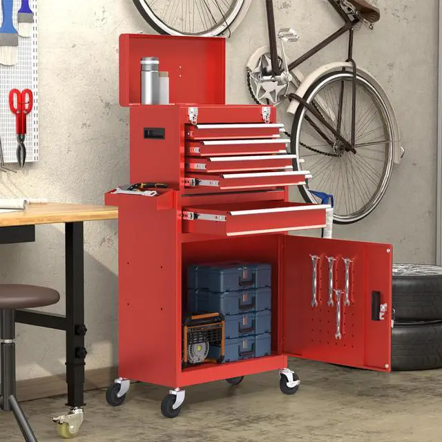 Alt view image 2 of 6 - 5-Drawers Tool Chest, 2-in-1 Mechanic Rolling Tool Box Removable Lockable Tool Storage Cabinet, Metal Tool Cart with Drawers and Wheels for Garage, Workshop