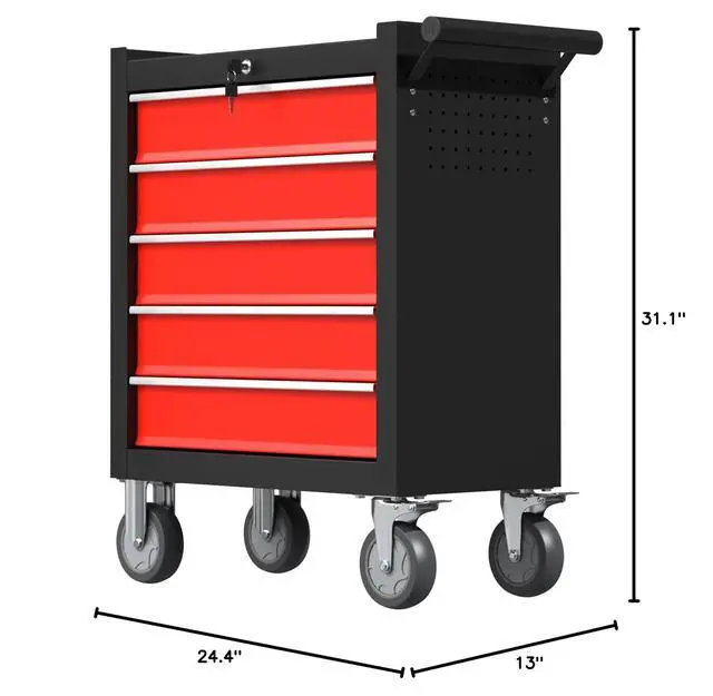 Alt view image 3 of 6 - 5-Drawers Tool Chest, 2-in-1 Mechanic Rolling Tool Box Removable Lockable Tool Storage Cabinet, Metal Tool Cart with Drawers and Wheels for Garage, Workshop