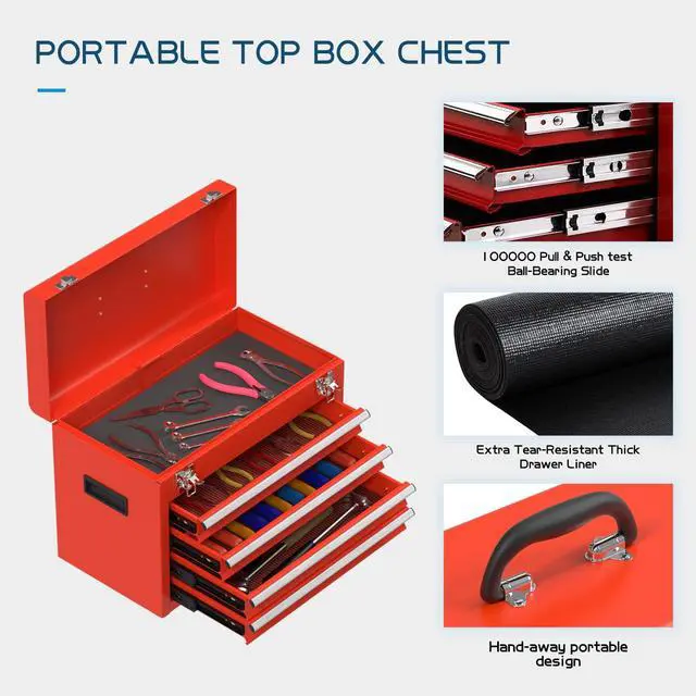 Alt view image 5 of 6 - 5-Drawers Tool Chest, 2-in-1 Mechanic Rolling Tool Box Removable Lockable Tool Storage Cabinet, Metal Tool Cart with Drawers and Wheels for Garage, Workshop