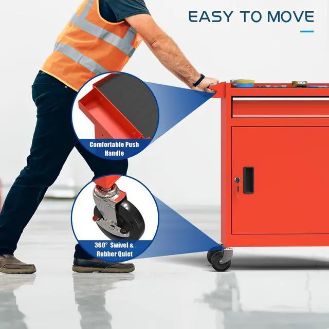Alt view image 6 of 6 - 5-Drawers Tool Chest, 2-in-1 Mechanic Rolling Tool Box Removable Lockable Tool Storage Cabinet, Metal Tool Cart with Drawers and Wheels for Garage, Workshop