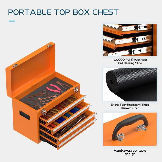 Alt view image 4 of 6 - 5-Drawers Tool Chest, 2-in-1 Mechanic Rolling Tool Box Removable Lockable Tool Storage Cabinet, Metal Tool Cart with Drawers and Wheels for Workshop, Garage, Black