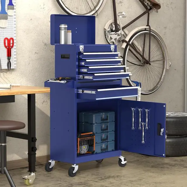 Alt view image 2 of 6 - 5-Drawers Tool Chest, 2-in-1 Mechanic Rolling Tool Box Removable Lockable Tool Storage Cabinet, Metal Tool Cart with Drawers and Wheels for Garage, Workshop