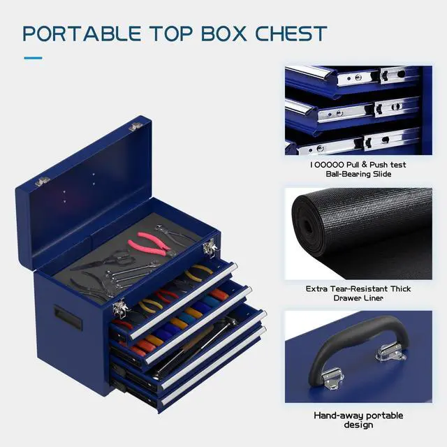 Alt view image 5 of 6 - 5-Drawers Tool Chest, 2-in-1 Mechanic Rolling Tool Box Removable Lockable Tool Storage Cabinet, Metal Tool Cart with Drawers and Wheels for Garage, Workshop