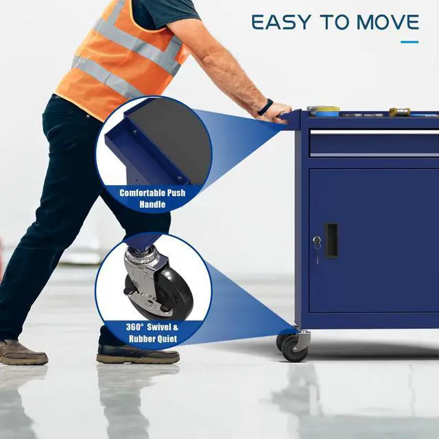 Alt view image 6 of 6 - 5-Drawers Tool Chest, 2-in-1 Mechanic Rolling Tool Box Removable Lockable Tool Storage Cabinet, Metal Tool Cart with Drawers and Wheels for Garage, Workshop