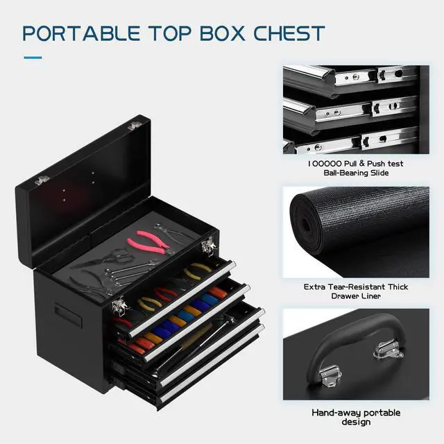 Alt view image 4 of 6 - 5-Drawers Black Tool Chest, 2-in-1 Mechanic Rolling Tool Box Removable Lockable Tool Storage Cabinet, Metal Tool Cart with Drawers and Wheels for Garage, Workshop