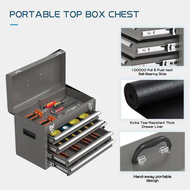 Alt view image 4 of 6 - 5-Drawers Tool Box, 2-in-1 Mechanic Rolling Tool Chest Removable Lockable Tool Storage Cabinet, Metal Tool Cart with Drawers and Wheels for Workshop, Garage, Black