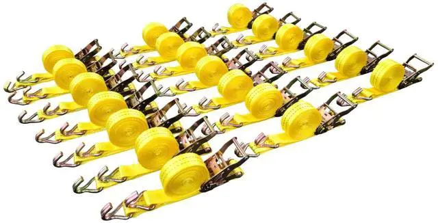 Main image of Ratchet Tie Down Straps, 1.5 in x 15 ft, 4,400 lb Breaking Strength, J-Hook, 20-Pack