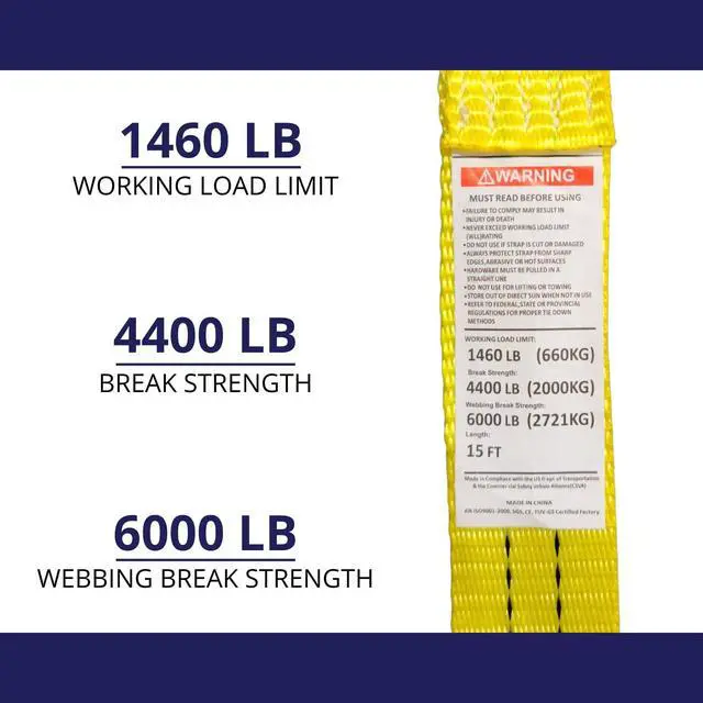 Alt view image 5 of 5 - Ratchet Tie Down Straps, 1.5 in x 15 ft, 4,400 lb Breaking Strength, J-Hook, 20-Pack