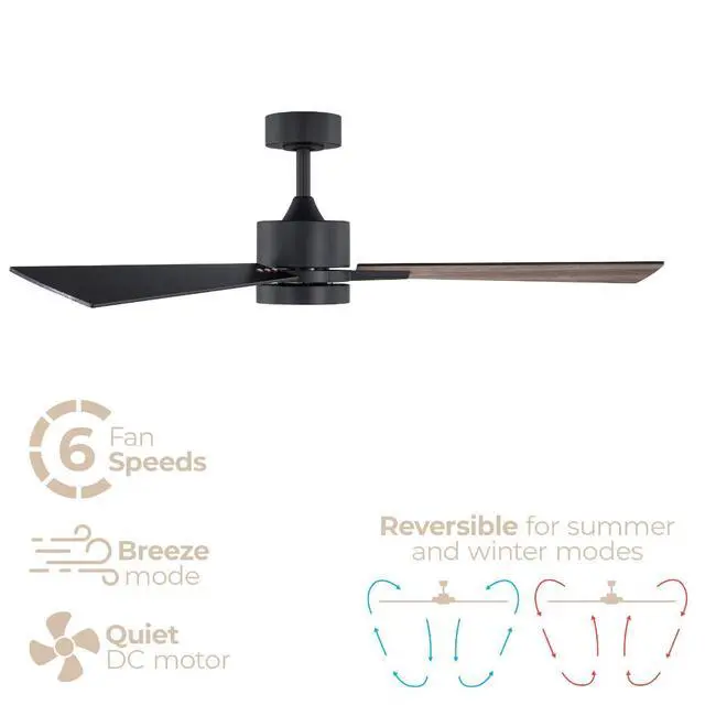Alt view image 4 of 6 - Bali 52in 3-Blade Smart Indoor or Outdoor Ceiling Fan 2700K-6000K CCT Tunable Range LED Light Kit in Matte Black with Reversible Black and Weathered Wood Blades Works With iOS or Android App