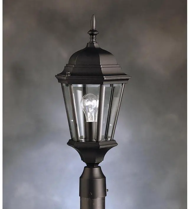 Main image of Madison 21.75" Outdoor Post Light in Black, 1-Light Exterior Fixture with Clear Beveled Glass, (21.75" H x 9.5" W), 9956BK