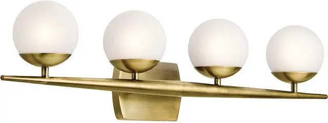 Main image of Jasper 32.25" 4 Light Halogen Vanity Light with Satin Etched Cased Opal Glass Natural Brass