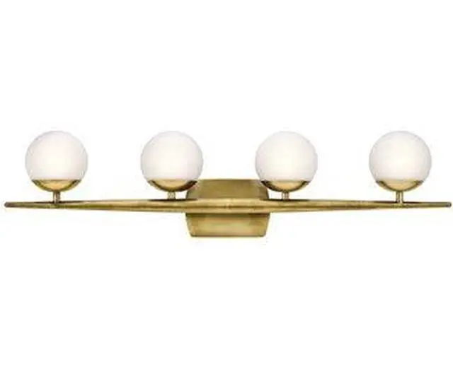 Alt view image 3 of 4 - Jasper 32.25" 4 Light Halogen Vanity Light with Satin Etched Cased Opal Glass Natural Brass