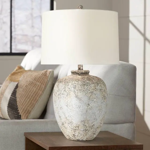 Main image of Astaire 27" Tall Urn Jar Farmhouse Rustic Table Lamp Weathered Vintage Finish Single Linen White Shade Living Room Bedroom Bedside Nightstand House Office Home Reading Kitchen