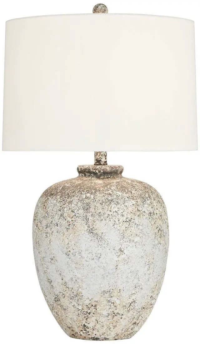 Alt view image 2 of 6 - Astaire 27" Tall Urn Jar Farmhouse Rustic Table Lamp Weathered Vintage Finish Single Linen White Shade Living Room Bedroom Bedside Nightstand House Office Home Reading Kitchen