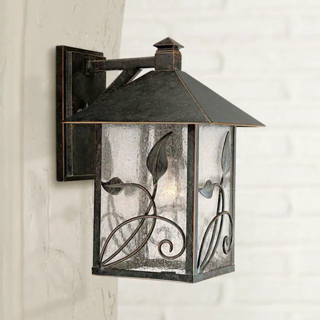 Alt view image 4 of 4 - French Garden Rustic Country Cottage Core Natural Outdoor Wall Light Bronze Brown Hardwired 8 1/2" Wide Fixture Clear Seedy Glass Shade for Bedroom Bathroom Bedside Living Room