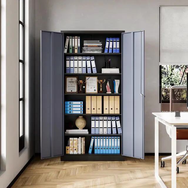 Alt view image 3 of 6 - Metal Storage Cabinet, 71 Inch Tall with Adjustable Shelves & Locking Doors, Tool Cabinets for Garage, Office, Home, School, Gym Storage (Grey Black)